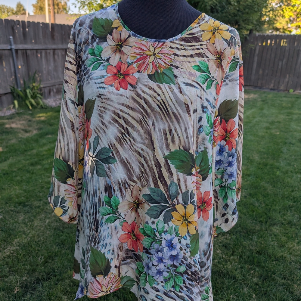 Tianello Multicolor Floral and Animal Print Blouse